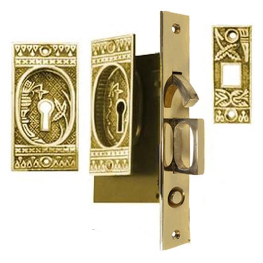 Broken Leaf Single Pocket Privacy (Lock) Style Door Set (Polished Brass)
