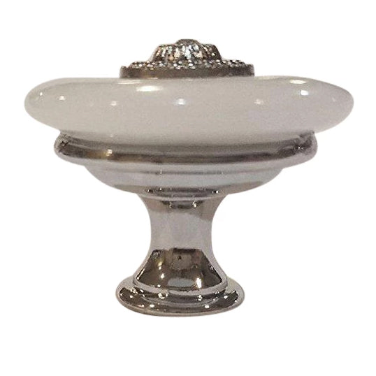 COPPER MOUNTAIN HARDWARE 1 3/8 Inch White Jade Cabinet or Furniture Knob (Polished Chrome Finish)