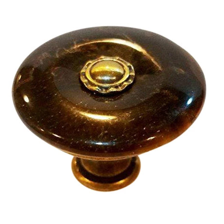 COPPER MOUNTAIN HARDWARE 1 Inch Tiger Eye Round Cabinet Knob (Antique Brass Finish)