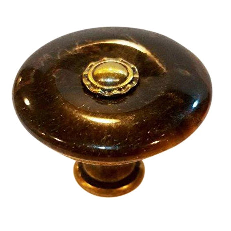 1 Inch Tiger Eye Round Cabinet Knob (Antique Brass Finish)
