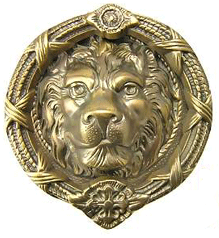8 3/4 Inch Ribbon & Reed MGM Lion Lost Wax Cast Door Knocker (Antique Brass Finish)