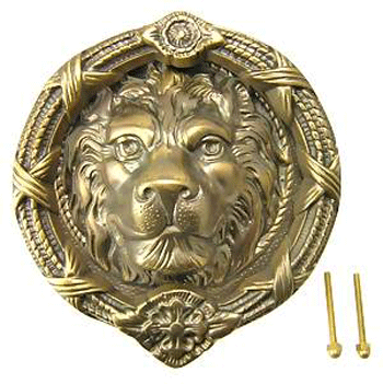 8 3/4 Inch Ribbon & Reed MGM Lion Lost Wax Cast Door Knocker (Antique Brass Finish)