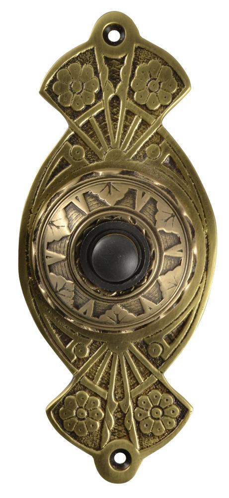 5 5/8 Inch Art Nouveau Flower Doorbell (Antique Brass)