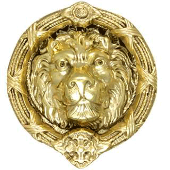 8 3/4 Inch Ribbon & Reed MGM Lion Lost Wax Cast Door Knocker (Polished Brass Finish) COPPER MOUNTAIN HARDWARE