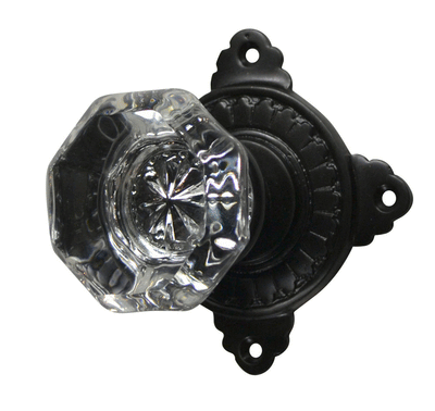 (Several Finishes Available) Providence Octagon Crystal Door Knob with Art Deco Rosette