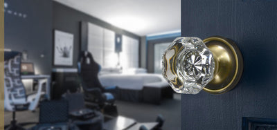 Double Sided Octagon Crystal Door Knob with Traditional Plate