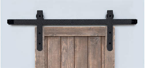 Barn Door Track System in Rough Iron Rounded Ends (Matte Black Finish)