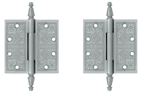 4 1/2 X 4 1/2 Inch Solid Brass Ornate Finial Style Hinge (Brushed Chrome Finish)