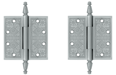 4 1/2 X 4 1/2 Inch Solid Brass Ornate Finial Style Hinge (Brushed Chrome Finish)