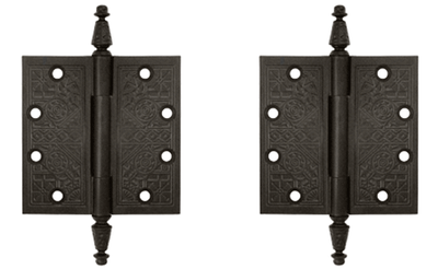 4 1/2 X 4 1/2 Inch Solid Brass Ornate Finial Style Hinge (Oil Rubbed Bronze Finish)