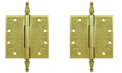 4 1/2 X 4 1/2 Inch Solid Brass Ornate Finial Style Hinge (Polished Brass Finish)