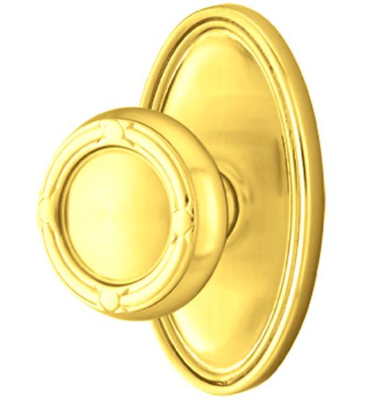 Solid Brass Ribbon & Reed Door Knob Set With Oval Rosette