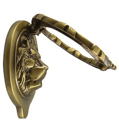 Ribbon & Reed 5 1/4 Inch Lion Head Door Knocker in Solid Brass (Antique Brass Finish)
