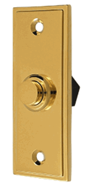 Bell Buttons, Solid Brass Bell Button, Rectangular Contemporary (Polished Brass Finish)