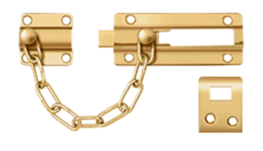 Door Guards, Security, Solid Brass Door Guard, Chain / Doorbolt  (Lifetime Polished Brass Finish)
