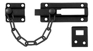 Door Guards, Security, Solid Brass Door Guard, Chain / Doorbolt  (Flat Black Finish)