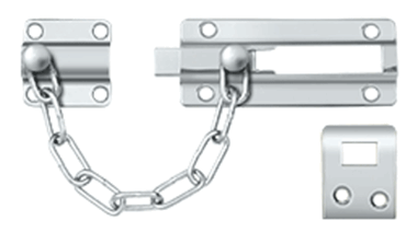 Door Guards, Security, Solid Brass Door Guard, Chain / Doorbolt (Polished Chrome Finish)