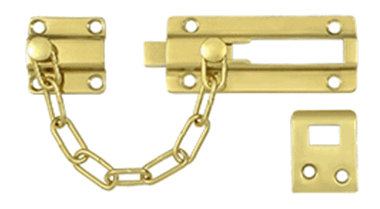 Door Guards, Security, Solid Brass Door Guard, Chain / Doorbolt (Polished Brass Finish)