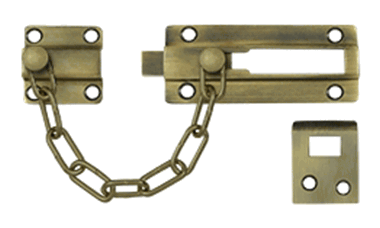 Door Guards, Security, Solid Brass Door Guard, Chain / Doorbolt (Antique Brass Finish)