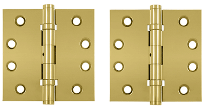 4 Inch X 4 Inch Ball Bearing Hinge Interchangeable Finials (Square Corner, PVD Polished Brass Finish)