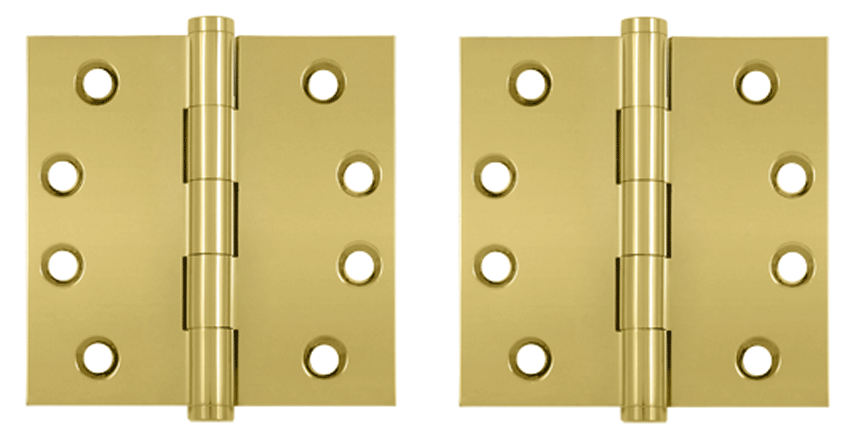 Pair 4 Inch X 4 Inch Solid Brass Hinge Interchangeable Finials (Square Corner, PVD Polished Brass Finish)