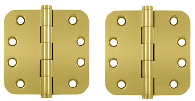 4 Inch X 4 Inch Solid Brass Hinge (5/8 Radius Corner, PVD Polished Brass Finish)