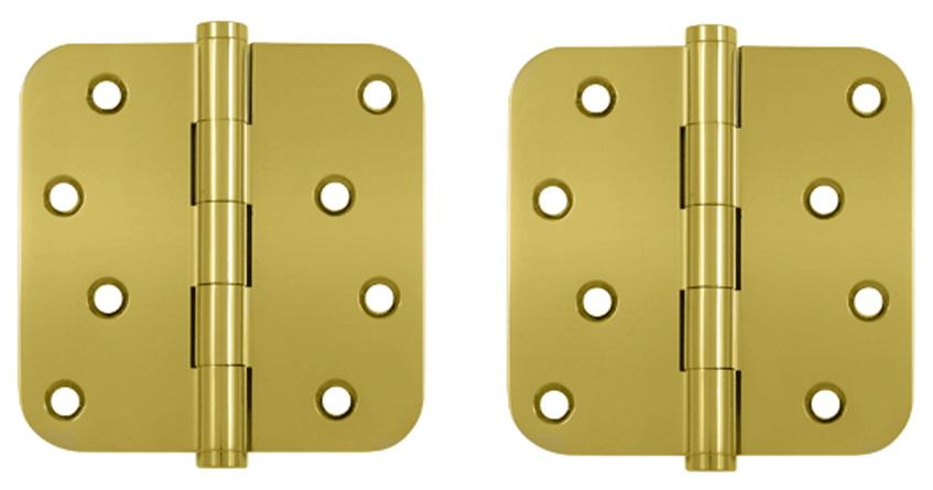 4 Inch X 4 Inch Solid Brass Zig-Zag Hinge (5/8 Radius Corner, PVD Polished Brass Finish)