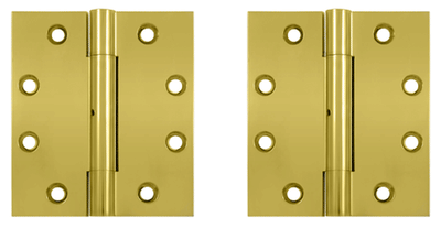 4 1/2 Inch X 4 Inch Solid Brass Wide Throw Hinge (Square Corner, PVD Polished Brass Finish)