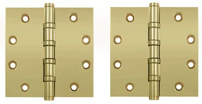 4 1/2 Inch X 4 1/2 Inch Solid Brass Four Ball Bearing Square Hinge (PVD Polished Brass Finish)
