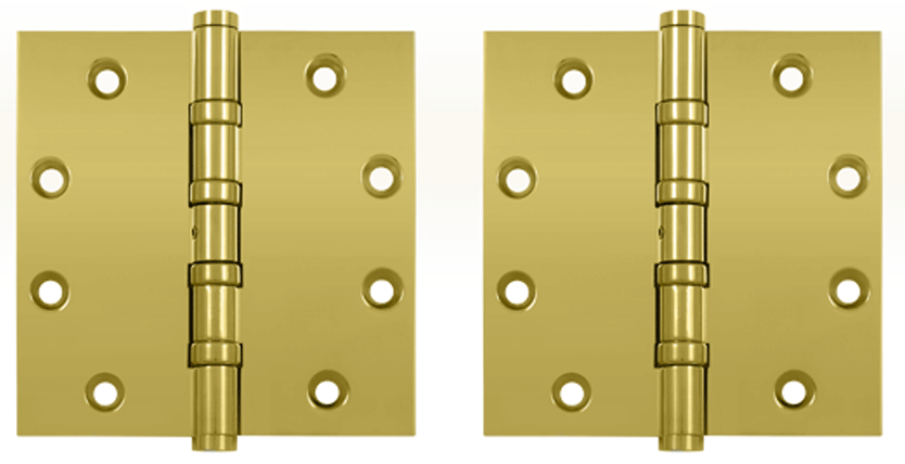 4 1/2 Inch X 4 1/2 Inch Solid Brass Non-Removable Pin Square Hinge (PVD Polished Brass Finish)