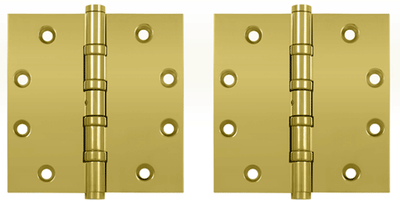 4 1/2 Inch X 4 1/2 Inch Solid Brass Non-Removable Pin Square Hinge (PVD Polished Brass Finish)