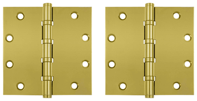 5 Inch X 5 Inch Solid Brass Four Ball Bearing Square Hinge (PVD Polished Brass Finish)