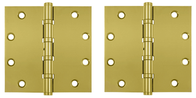 5 Inch X 5 Inch Solid Brass Non-Removable Pin Square Hinge (PVD Polished Brass Finish)
