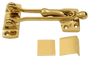 Door Guards, Security, Solid Brass 5" Door Guard (Lifetime Polished Brass Finish)