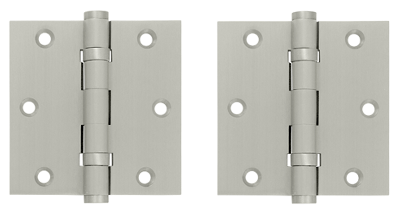 3 1/2 X 3 1/2 Inch Double Ball Bearing Hinge Interchangeable Finials (Square Corner, Brushed Nickel Finish)