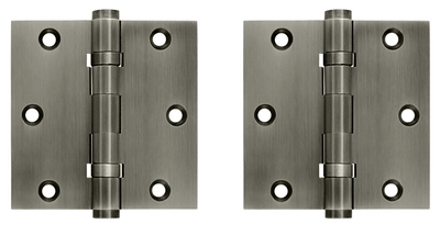 3 1/2 X 3 1/2 Inch Double Ball Bearing Hinge Interchangeable Finials (Square Corner, Antique Nickel Finish)