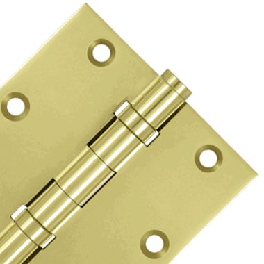 3 1/2 X 3 1/2 Inch Double Ball Bearing Hinge Interchangeable Finials (Square Corner, Polished Brass Finish)
