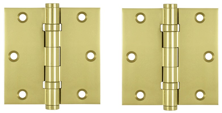 3 1/2 X 3 1/2 Inch Double Ball Bearing Hinge Interchangeable Finials (Square Corner, Polished Brass Finish)