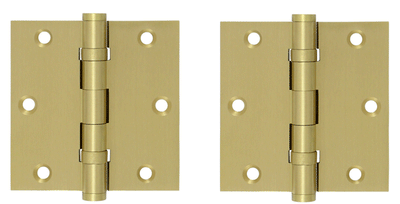 3 1/2 X 3 1/2 Inch Double Ball Bearing Hinge Interchangeable Finials (Square Corner, Brushed Brass Finish)