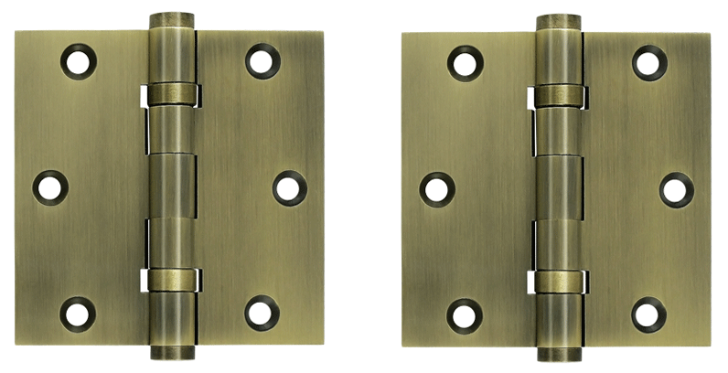3 1/2 X 3 1/2 Inch Double Ball Bearing Hinge Interchangeable Finials (Square Corner, Antique Brass Finish)