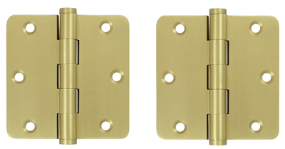 Pair 3 1/2 Inch X 3 1/2 Inch Solid Brass Hinge Interchangeable Finials (1/4 Radius Corner, Brushed Brass Finish)