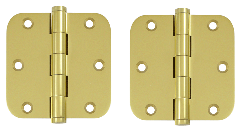 Pair 3 1/2 Inch X 3 1/2 Inch Solid Brass Hinge Interchangeable Finials (5/8 Radius Corner, Polished Brass Finish)