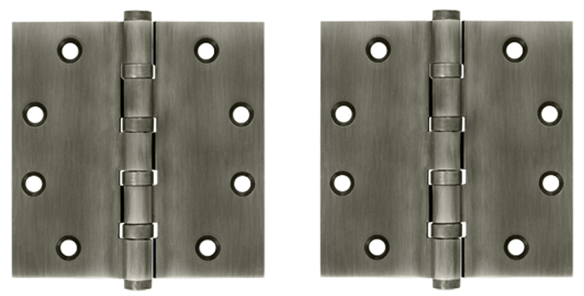 4 1/2 Inch X 4 1/2 Inch Solid Brass Four Ball Bearing Square Hinge (Antique Nickel Finish)