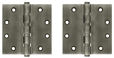 4 1/2 Inch X 4 1/2 Inch Solid Brass Four Ball Bearing Square Hinge (Antique Nickel Finish)