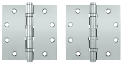 4 1/2 Inch X 4 1/2 Inch Solid Brass Four Ball Bearing Square Hinge (Chrome Finish)