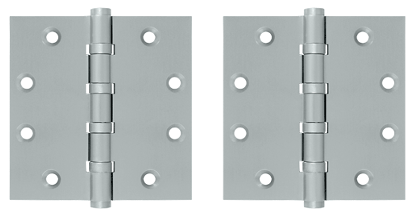 4 1/2 Inch X 4 1/2 Inch Solid Brass Four Ball Bearing Square Hinge (Brushed Chrome Finish)