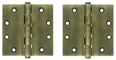 4 1/2 Inch X 4 1/2 Inch Solid Brass Four Ball Bearing Square Hinge (Antique Brass Finish)