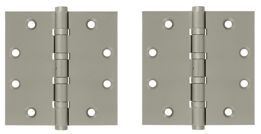 4 1/2 Inch X 4 1/2 Inch Solid Brass Non-Removable Pin Square Hinge (Brushed Nickel Finish)