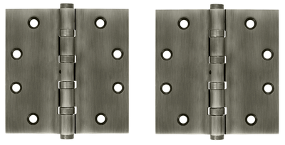 4 1/2 Inch X 4 1/2 Inch Solid Brass Non-Removable Pin Square Hinge (Antique Nickel Finish)