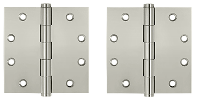 4 1/2 Inch X 4 1/2 Inch Solid Brass Square Hinge Interchangeable Finials (Polished Nickel Finish)